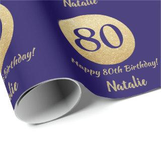 Happy 80th Birthday Navy Blue and Gold Glitter