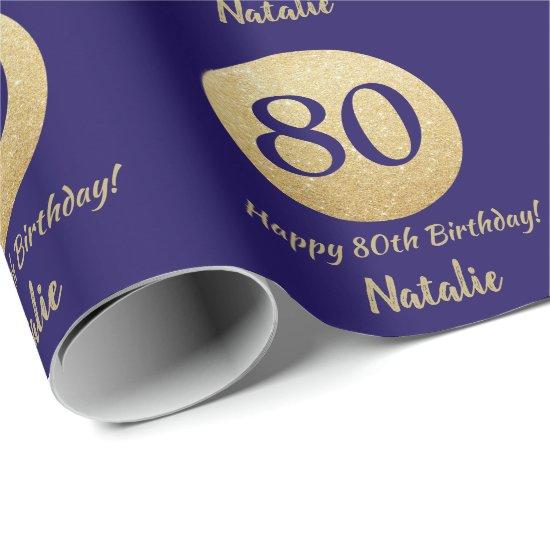 Happy 80th Birthday Navy Blue and Gold Glitter