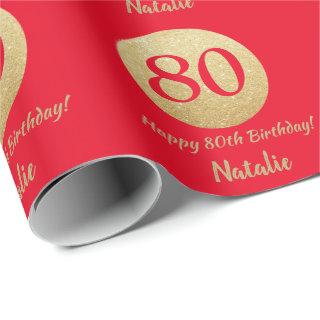 Happy 80th Birthday Red and Gold Glitter