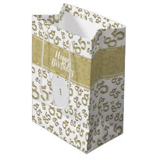 Happy 85th Birthday Party Theme Gold and White Medium Gift Bag