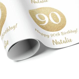 Happy 90th Birthday Gold Glitter and White