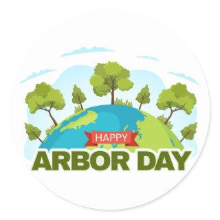 Happy Arbor Day Classic Round Sticker