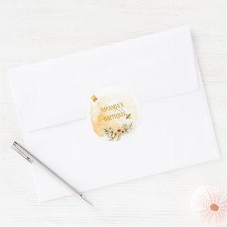 Happy Bee-day Watercolor  Birthday Party Classic Round Sticker