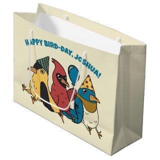 Happy Bird Day Cartoon Birds Themed Birthday Large Gift Bag