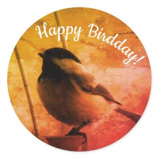 Happy Birdday Birthday Cute Black Capped Chickadee Classic Round Sticker