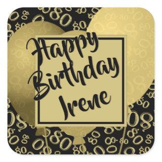 Happy Birthday - 80 Gold/Black Number Pattern Square Sticker