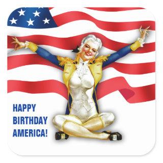 Happy Birthday, America. Retro Pin-up Square Sticker