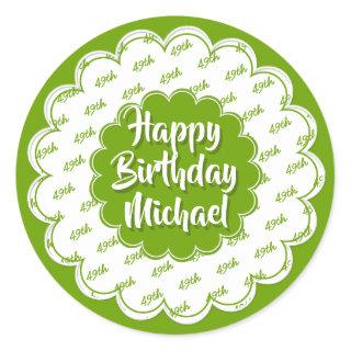 Happy Birthday Any Age Number Pattern Green/White Classic Round Sticker