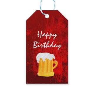 Happy Birthday Beer Mug on Rustic Red Abstract Gift Tags