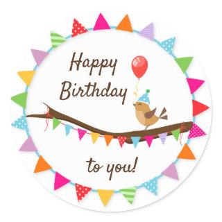 Happy Birthday Bird and Baloons Classic Round Sticker