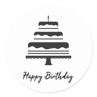 Happy Birthday | Black And White Three Tier Cake Classic Round Sticker