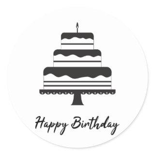 Happy Birthday | Black And White Three Tier Cake Classic Round Sticker