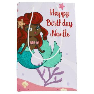 Happy Birthday! Black Mermaid Under the Sea Medium Gift Bag