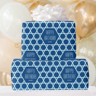 Happy Birthday Blue Star Pattern Personalized