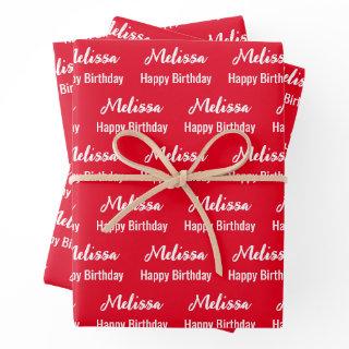 Happy Birthday Bright Red and White Name Pattern  Sheets