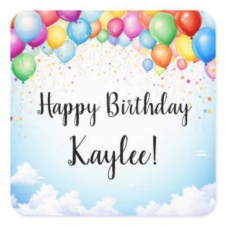 Happy Birthday Bright Unisex Multicolor Balloons Square Sticker