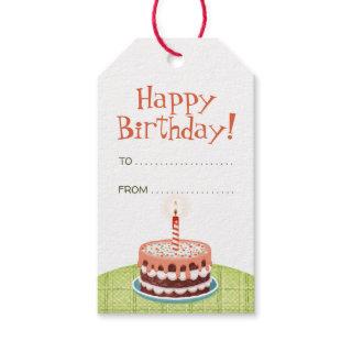 Happy Birthday cake, candle and balloons Gift Tag