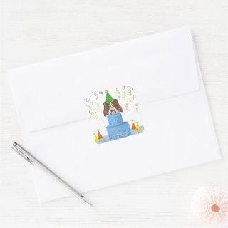 Happy Birthday Cake Cavalier King Charles Spaniel Square Sticker