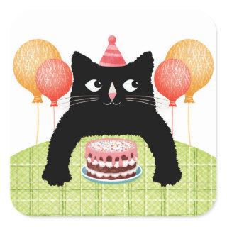 Happy Birthday cat, cake and balloons Sticker