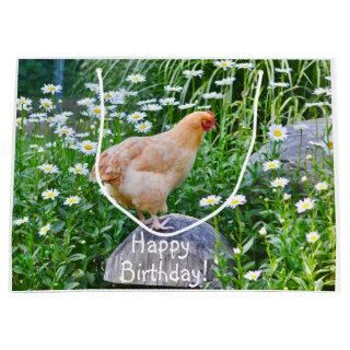 Happy Birthday Chicken With Daisies Large Gift Bag