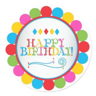 Happy Birthday Circles in Color Classic Round Sticker