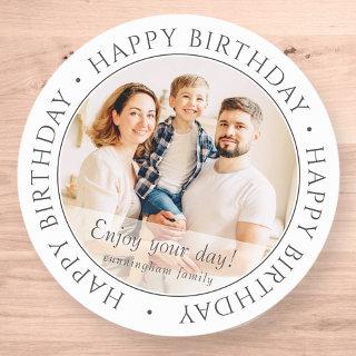 Happy Birthday | Classic Simple Custom Photo Classic Round Sticker