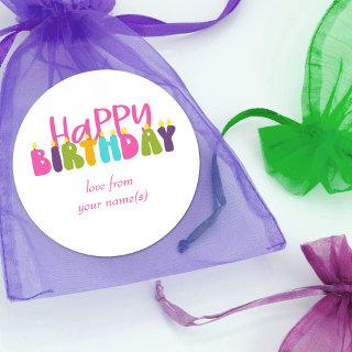 Happy Birthday Colorful Candle Typography Classic Round Sticker