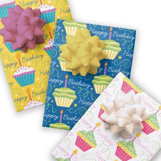 Happy Birthday Colorful Cupcakes  Sheets