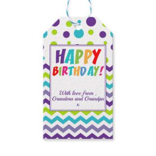 Happy Birthday Colorful Typography Gift Tags
