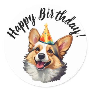 Happy Birthday cone Corgi Classic Round Sticker