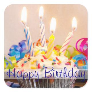 Happy Birthday Cupcake with Candles Square Sticker