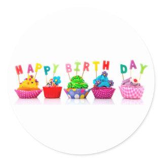 Happy Birthday Cupcakes - Circle Stickers