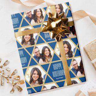 Happy Birthday Custom Photo Star Pattern Blue