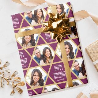 Happy Birthday Custom Photo Star Pattern Plum