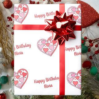 Happy Birthday Custom Text Cheerful Pink Hearts