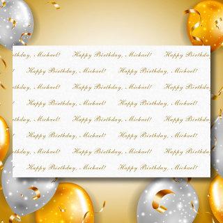 Happy Birthday Custom Text Elegant White Tissue Paper