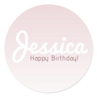 Happy Birthday, Customizable Name | Rose Ombre Classic Round Sticker