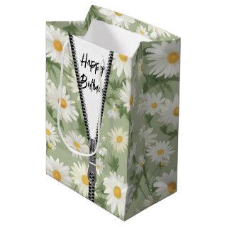 Happy Birthday Daisies with Zipper Medium Gift Bag