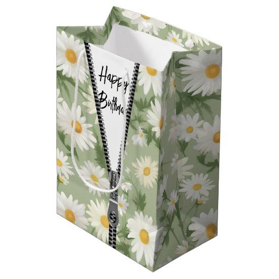 Happy Birthday Daisies with Zipper Medium Gift Bag
