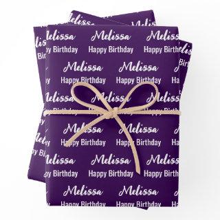 Happy Birthday Dark Purple and White Name Pattern  Sheets