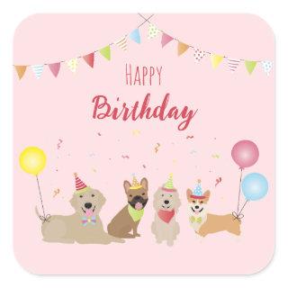Happy Birthday Dog Party Square Sticker