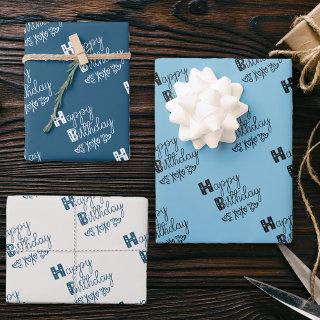 Happy Birthday Doodle Typography Blue Set of 3  Sheets