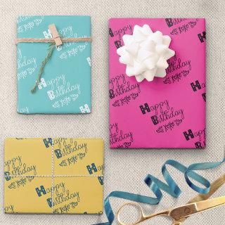 Happy Birthday Doodle Typography Girly Set of 3  Sheets