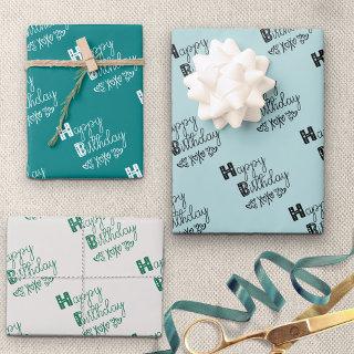 Happy Birthday Doodle Typography Green Set of 3  Sheets
