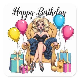 Happy Birthday Drag Queen Square Sticker
