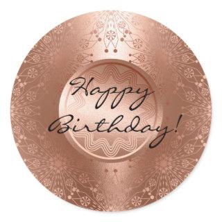 Happy Birthday! Elegant, gold pattern Classic Round Sticker