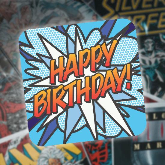 HAPPY BIRTHDAY Fun Retro Comic Book Square Sticker