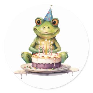 Happy Birthday Funny frog Classic Round Sticker