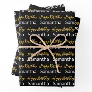 Happy Birthday Gold Script Black and White Name  Sheets
