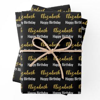 Happy Birthday Gold Script Name Black and White  Sheets